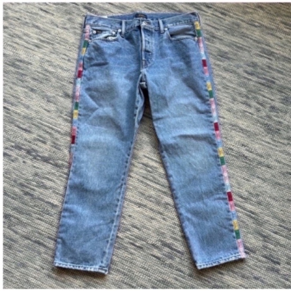 Polo Ralph Lauren Avery Boyfriend Light Blue Jeans with Colorful Stripes Seam - Picture 5 of 12